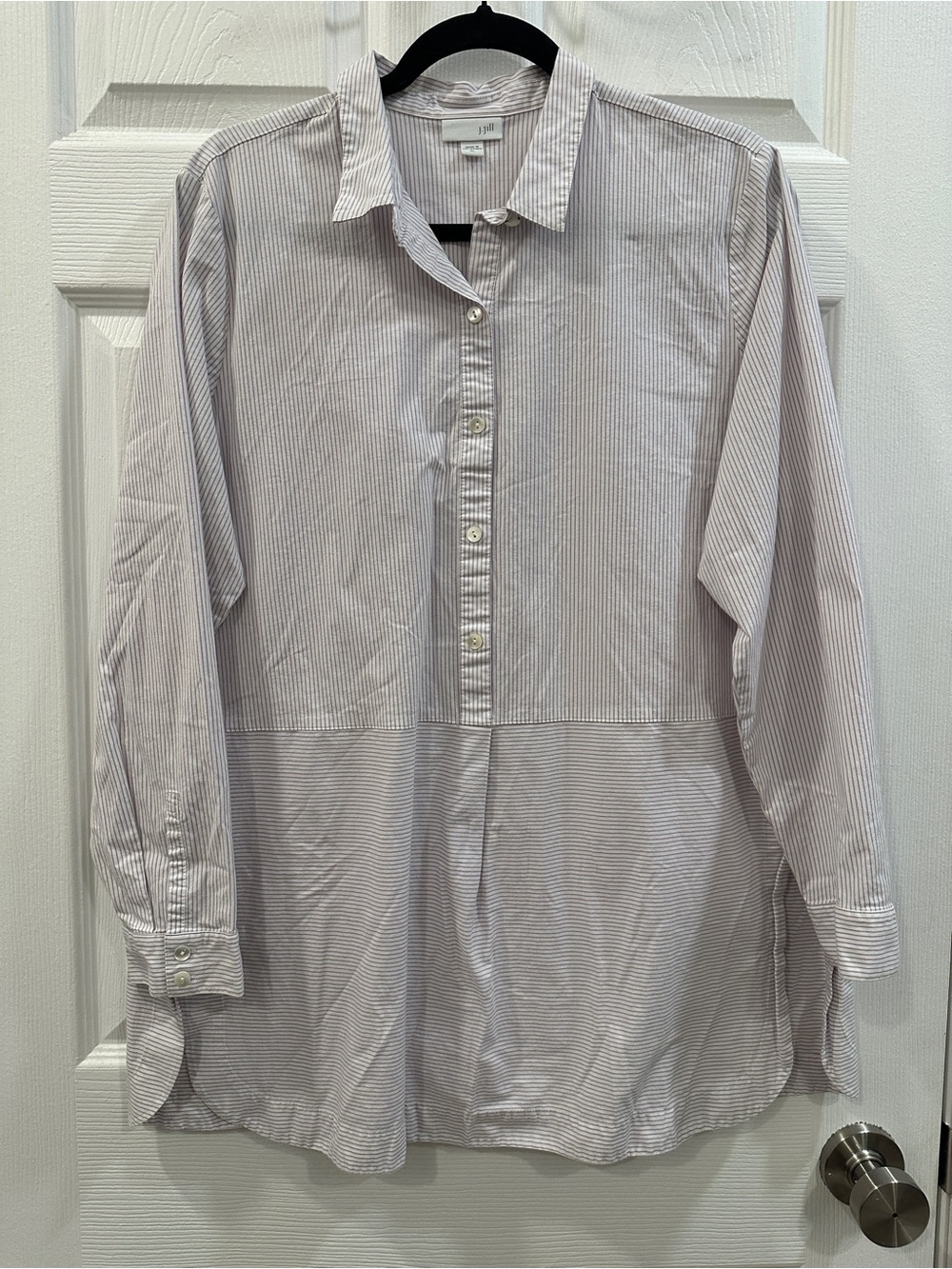 J. Jill Top Size XL Tunic Side Slits Stretch Half Button Cotton Striped Purple